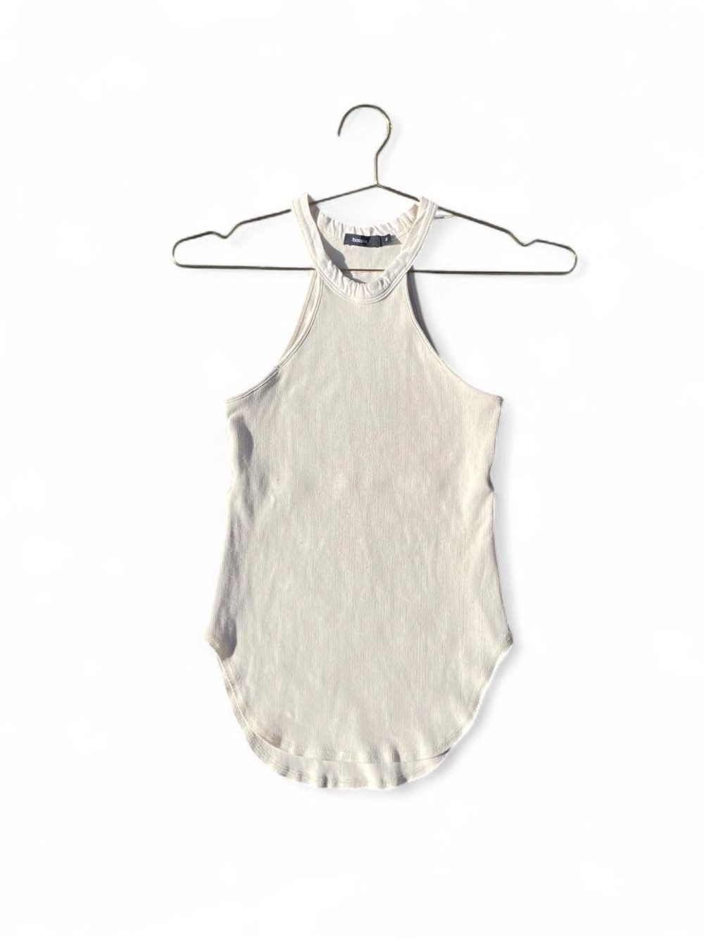Bassike Cream Ribbed High Neck Tank Top Built-In Bra Designer Size 0